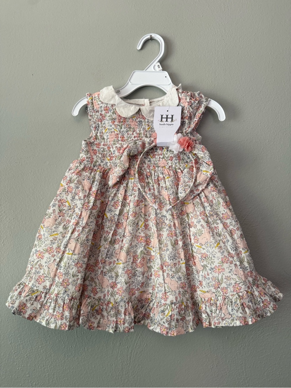Haute Hippie Pink Floral Smocked Dress with White Collar